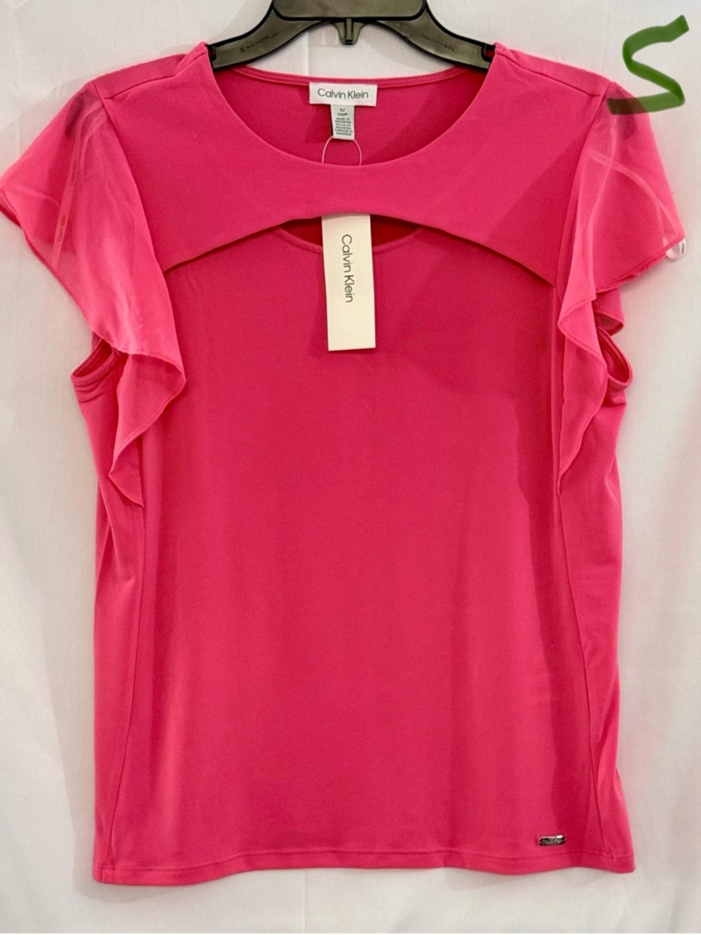 Calvin Klein Hot Pink Ruffle Sleeve Short Sleeve Tee